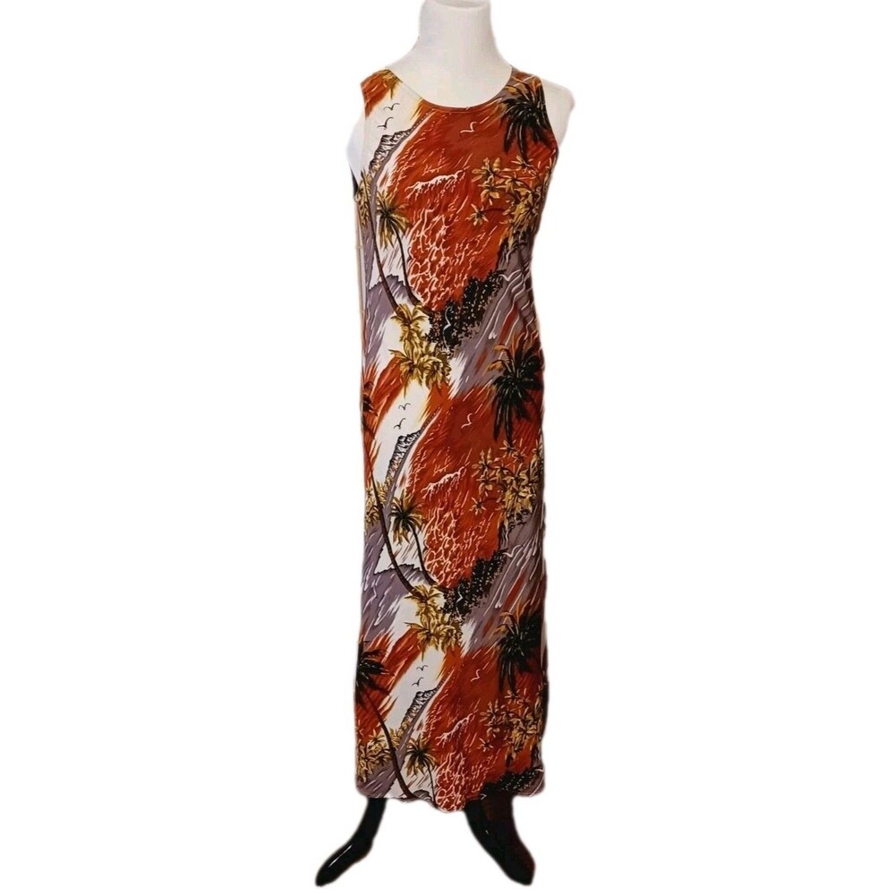 Carole Little Vintage 90s Rayon Hawaii Tropical Print Maxi Dress Women's Medium